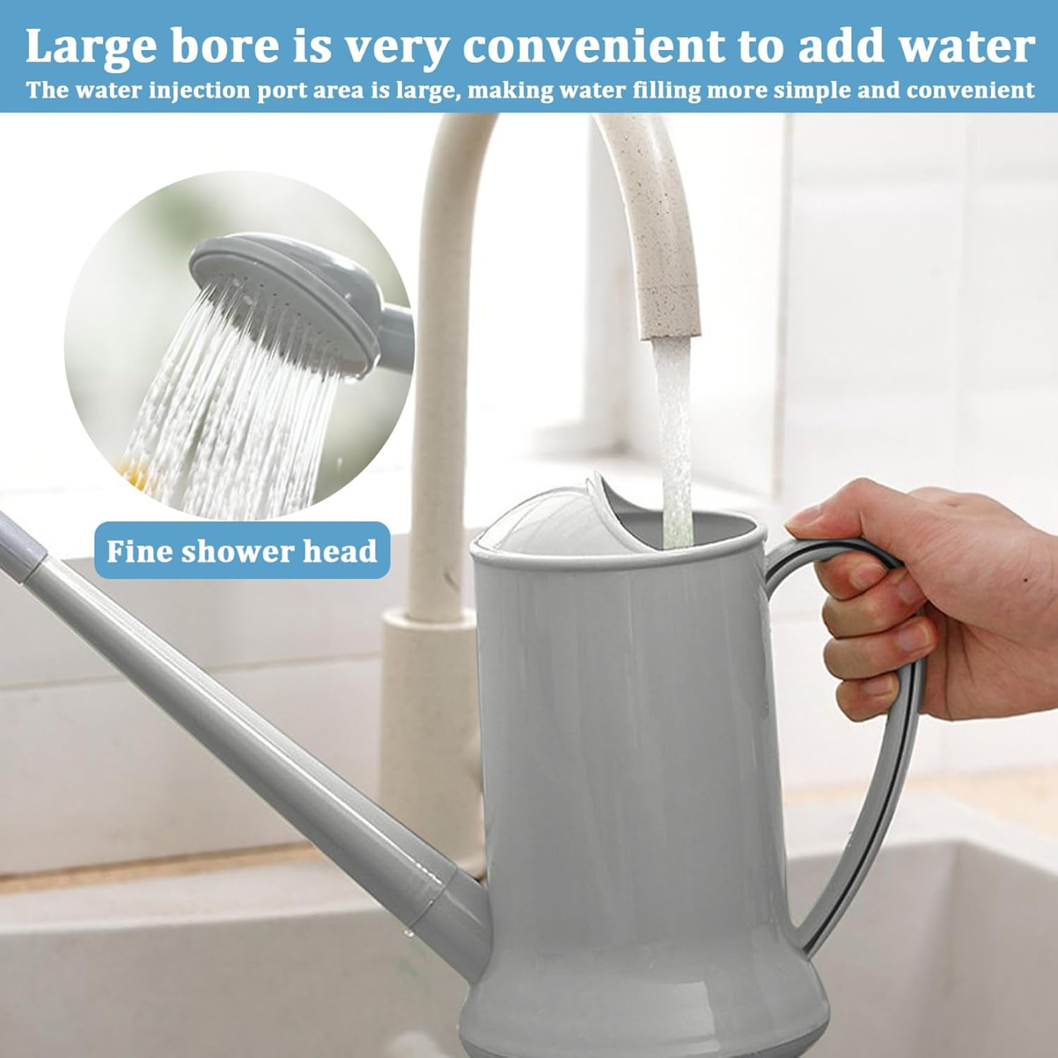Long Spout Watering Can Plant Watering Can, Watering Can Indoor 2L 2 Spray Mode Small Watering Can with Long Spout and Shower Head Plastic Garden Watering Can for Plants Flower Bonsai Grey(Grey)