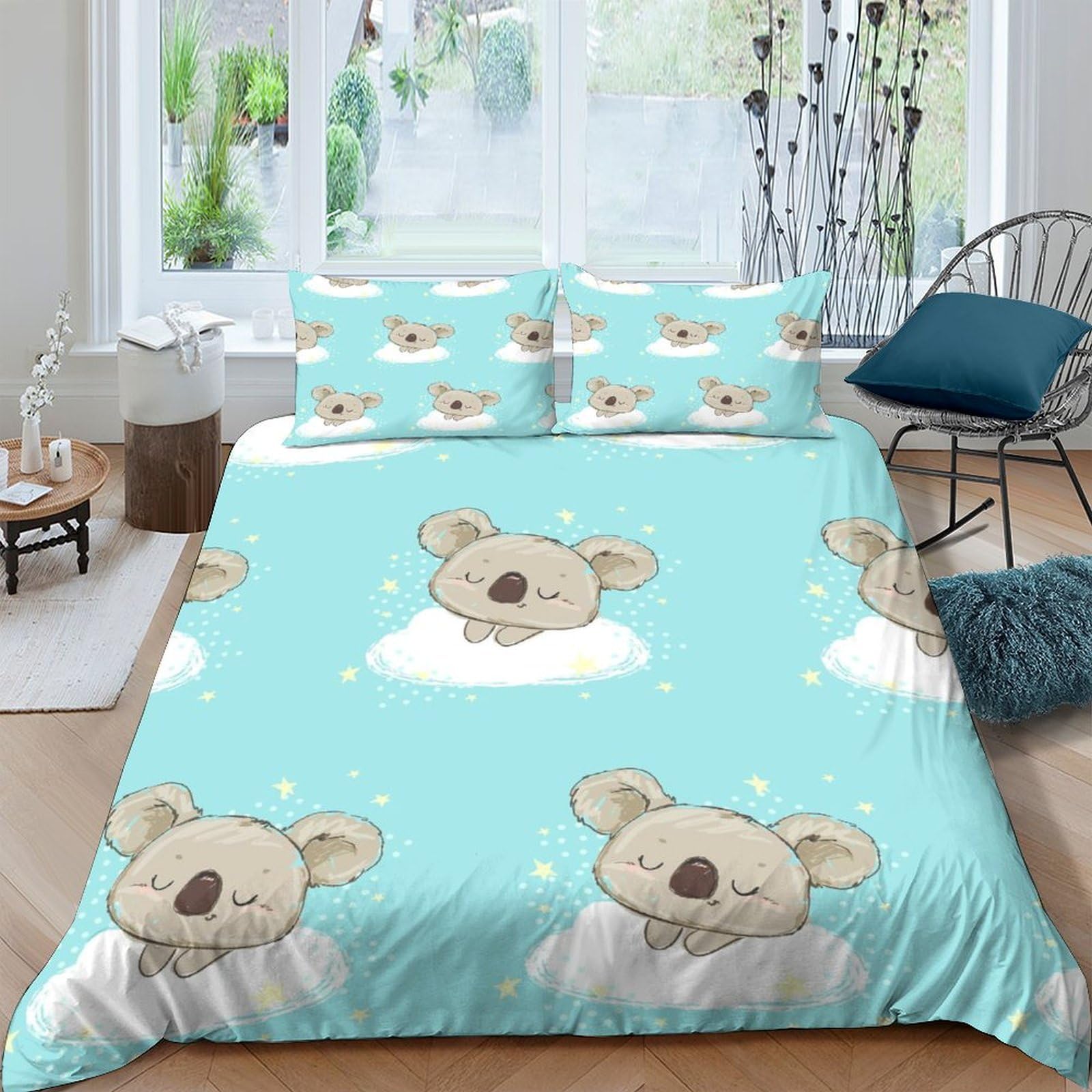 Ctjqhvkz Style-4 3D Printed Blue Koala Cloud Fitted Sheet Microfiber Soft Breathable Cartoon Mattress Cover For Bedroom Dorm Decor Single（135X200cm）