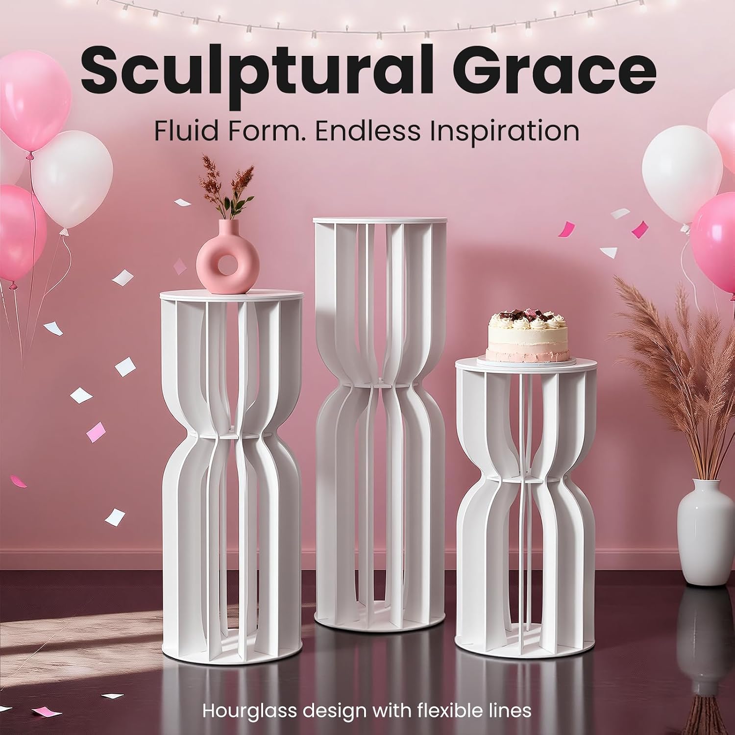 imprsv 3Pc Cylinder Stands for Party Cake Stand Pedestal Display (Hourglass image 4