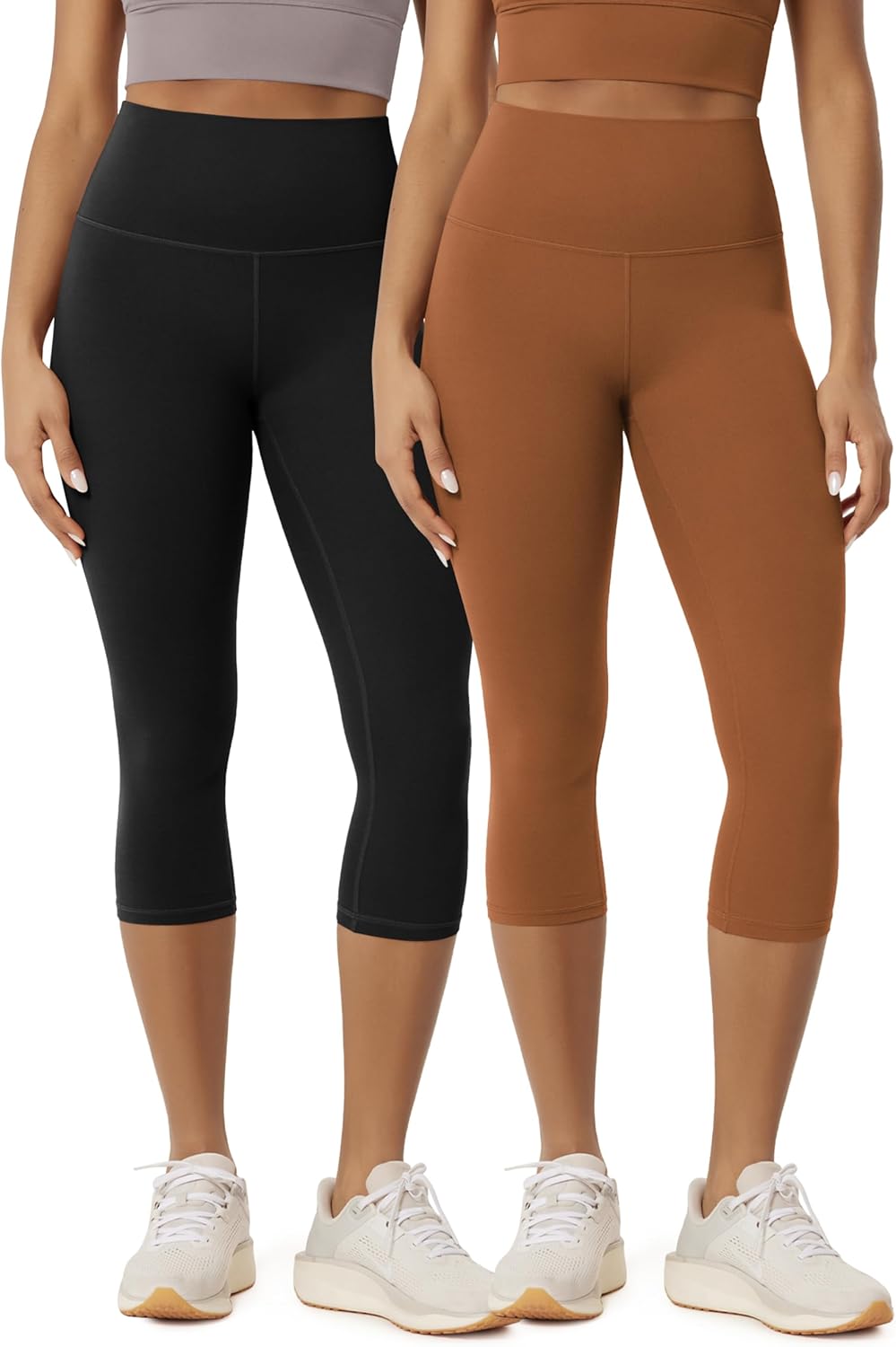 ODODOS 2-Pack Buttery Soft Lounge Yoga Capris for Women, 14" / 19" / 21" High Waist Capri Leggings