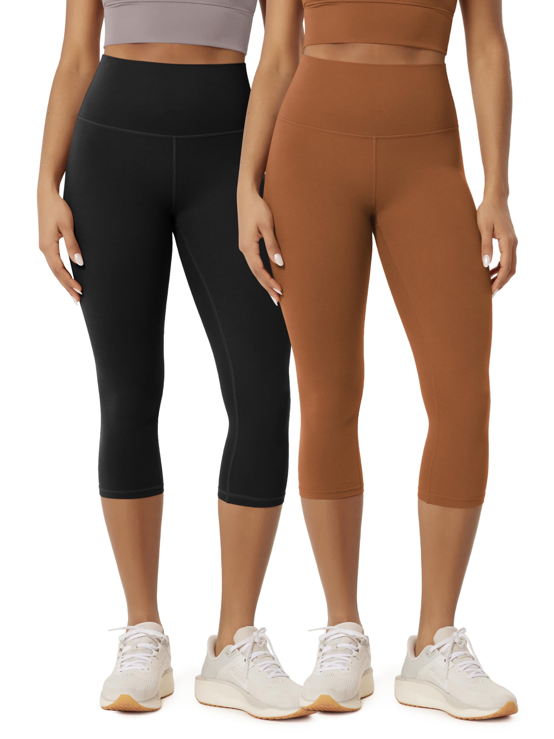 ODODOS 2-Pack Buttery Soft Lounge Yoga Capris for Women, 14" / 19" / 21" High Waist Capri Leggings