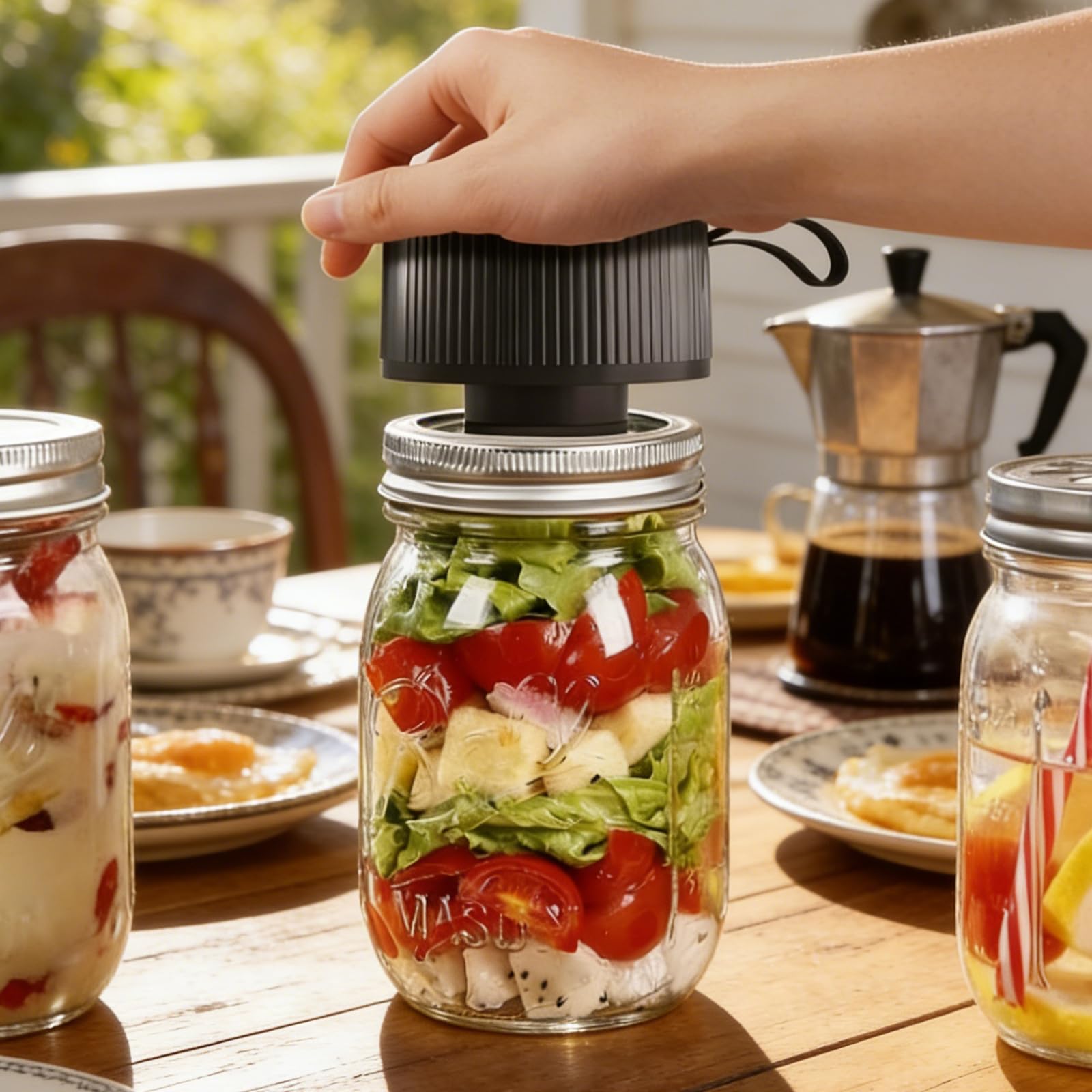 PORFOYO 3-In-1 Vakuumierer Für Gläser, Elektrischer Vakuumierer, Mason Jar Vakuum Sealer für breiter und normaler Öffnung, Inkl. 10 Beutel, Einmachdeckeln