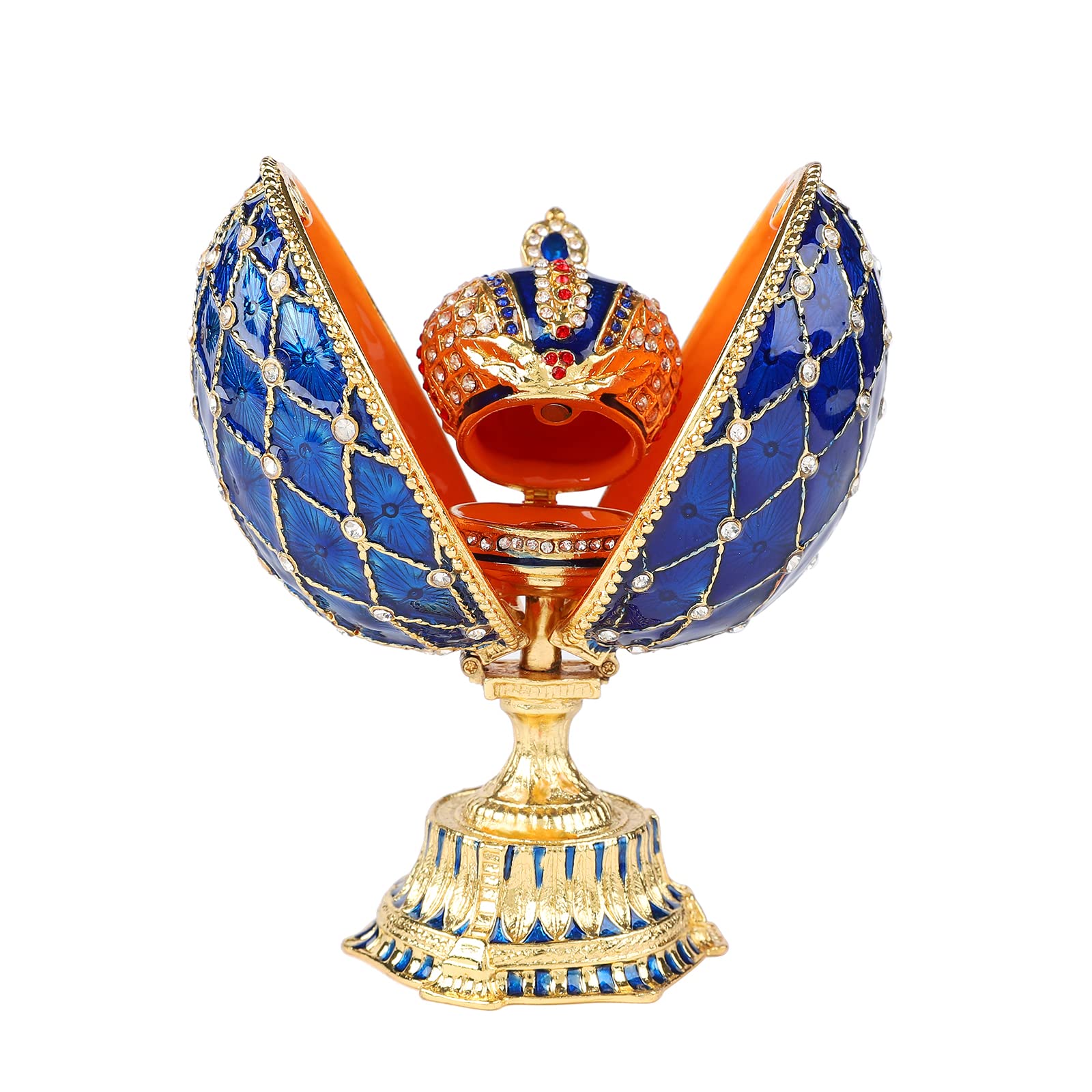 QIFU Vintage Easter Egg Style Blue Enamled Trinket Box with Mini Crown Unique Gift for Home Decor