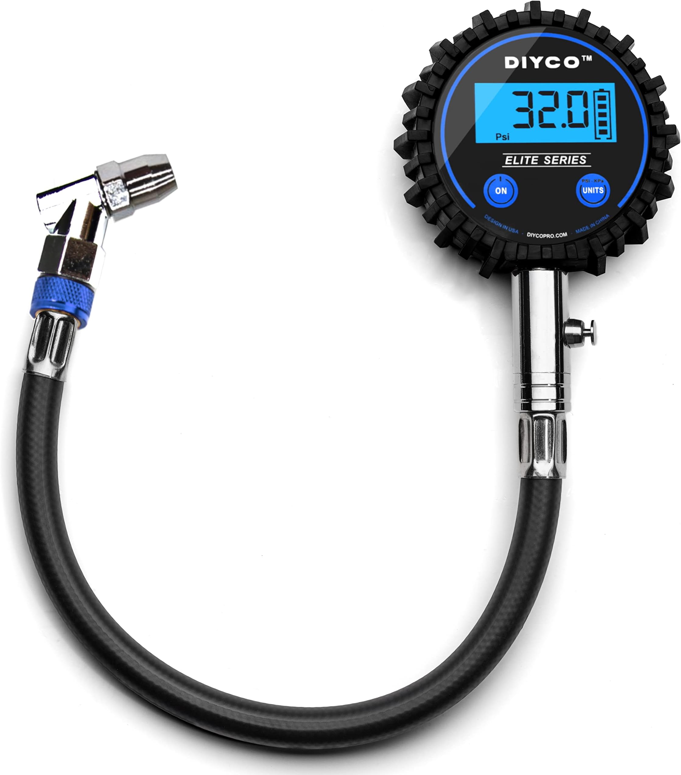 DIYCO D1 Digital Tire Pressure Gauge (Blue) 150 PSI Anodized Interchangeable Air Chuck