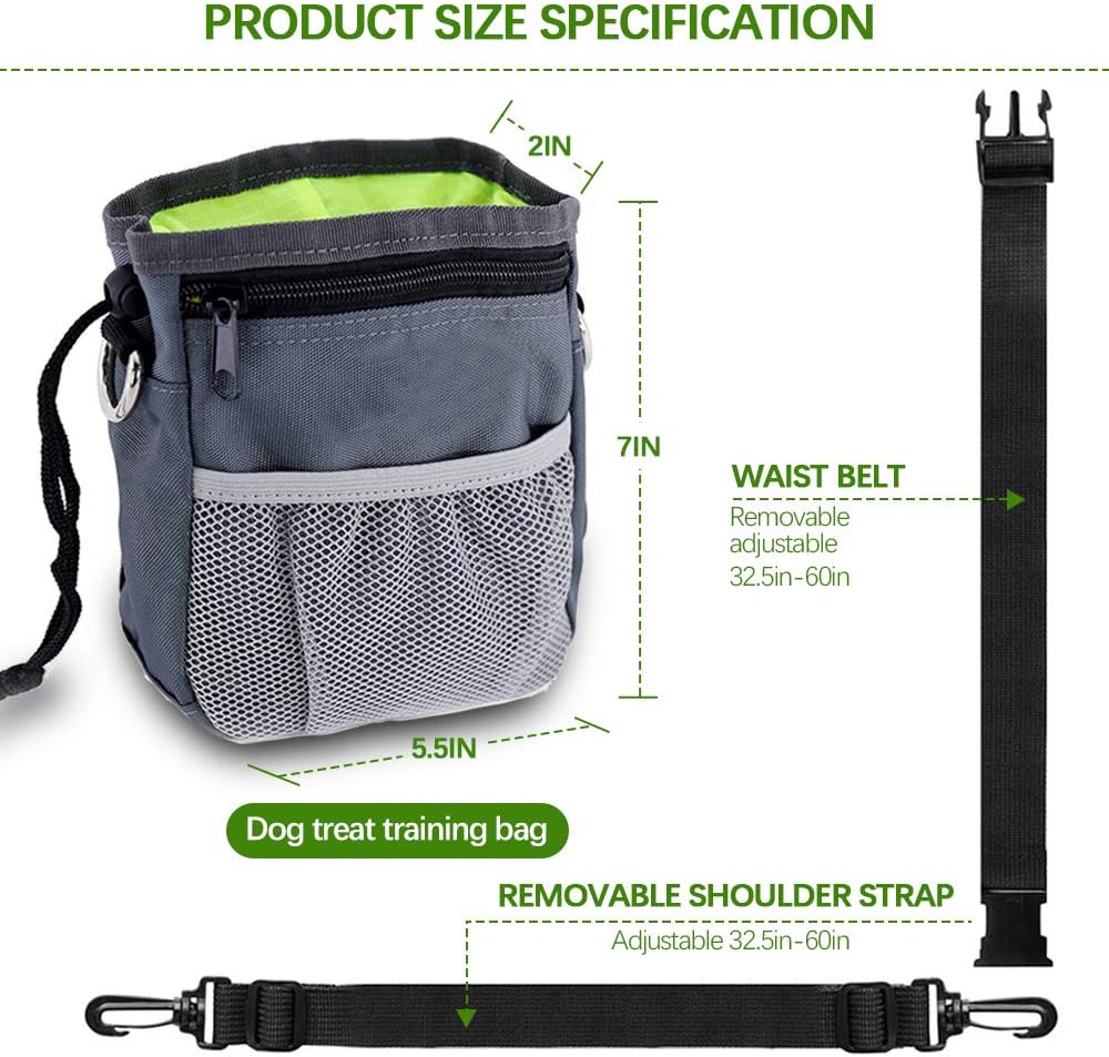 GUSTYLE Dog Treat Pouch Puppy Training kit with Adjustable Strap, One Training Clicker and One Collapsible Food Water Bowl & 2 Roll Poop Bags