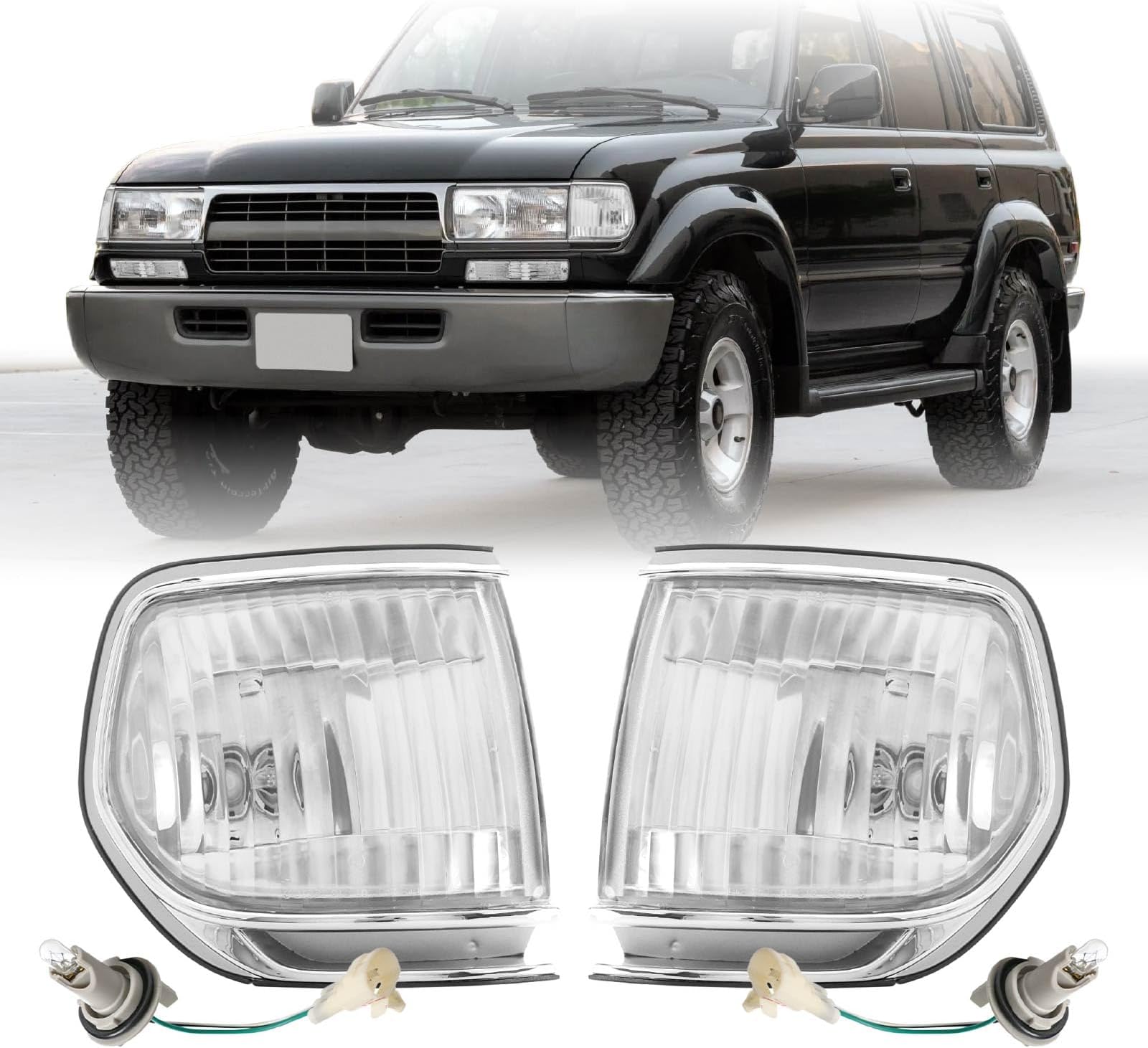 USR DEPO FJ80 Corner Lights - Front Cornering Lamps Set (Left + Right) Compatible with 1991-1997 Toyota Land Cruiser 80 FJ82 (Euro Style Clear Lens)