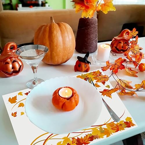 Miniatura 4 de Paquete de 50 manteles individuales de papel desechables de otoño con hojas de arce de Acción de Gracias, 16 x 11 pulgadas, manteles individuales de