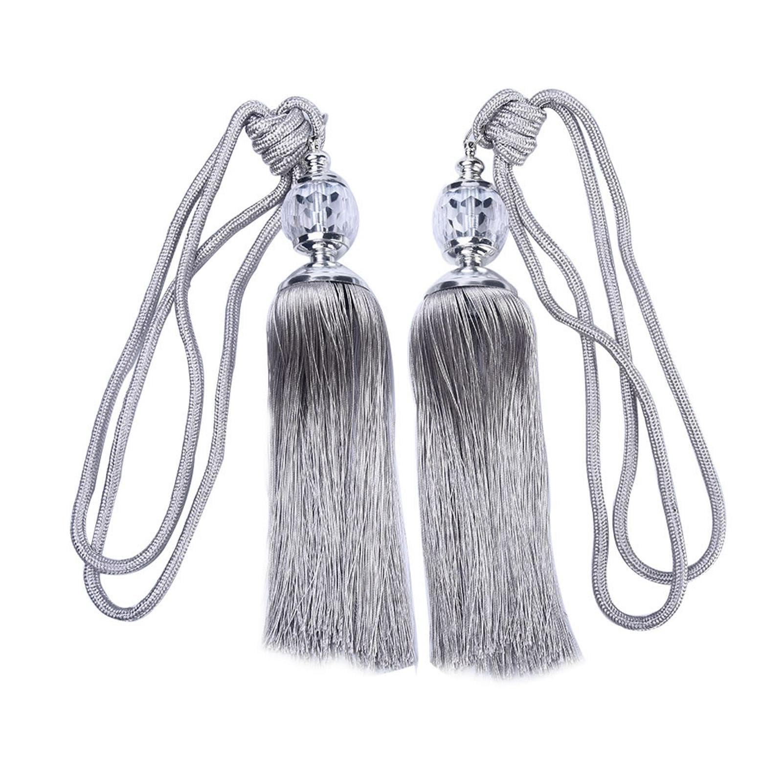 Curtain Tiebacks, Crystal Beaded Tassels Curtain Tie Back, Ball Strap Crystal Tassel C-urtain Tieback Window Accessories C-urtain Clips(COLOR:Gray)