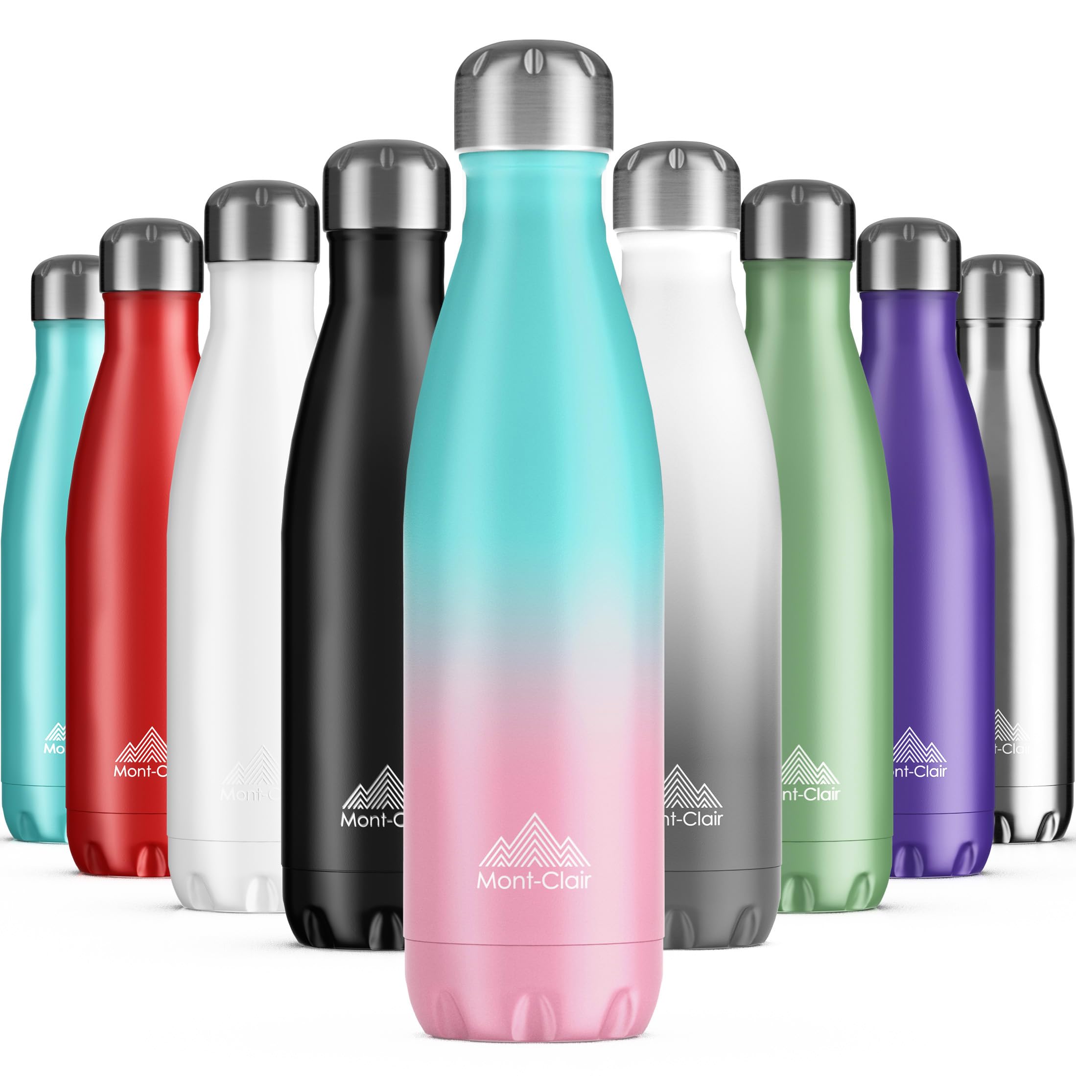 Mont-ClairStainless Steel Water Bottle, Vacuum Insulated - BPA Free, 12h Hot & 24h Cold Drinks, Metal Water Bottle 500ml Leakproof, Ideal for Adult, Kids, Running - Gradient - Cyan & Pink