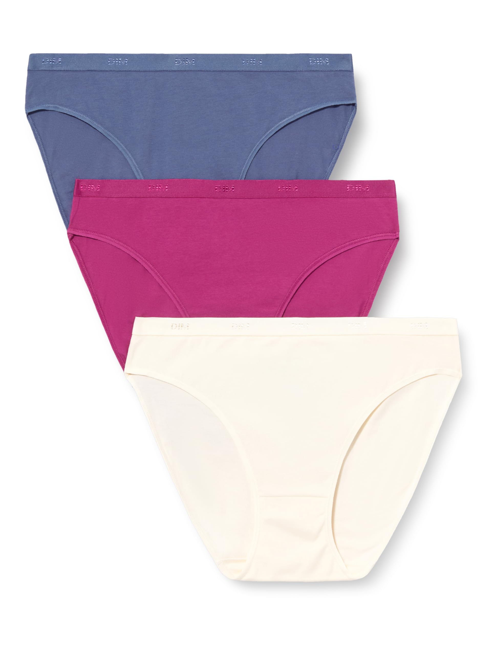 DIM Women's Briefs Set of 3 | Les Pockets Ecodim | Cotton & Elastane | Comfort Belt | Multicoloured | Invisible Under Clothes
