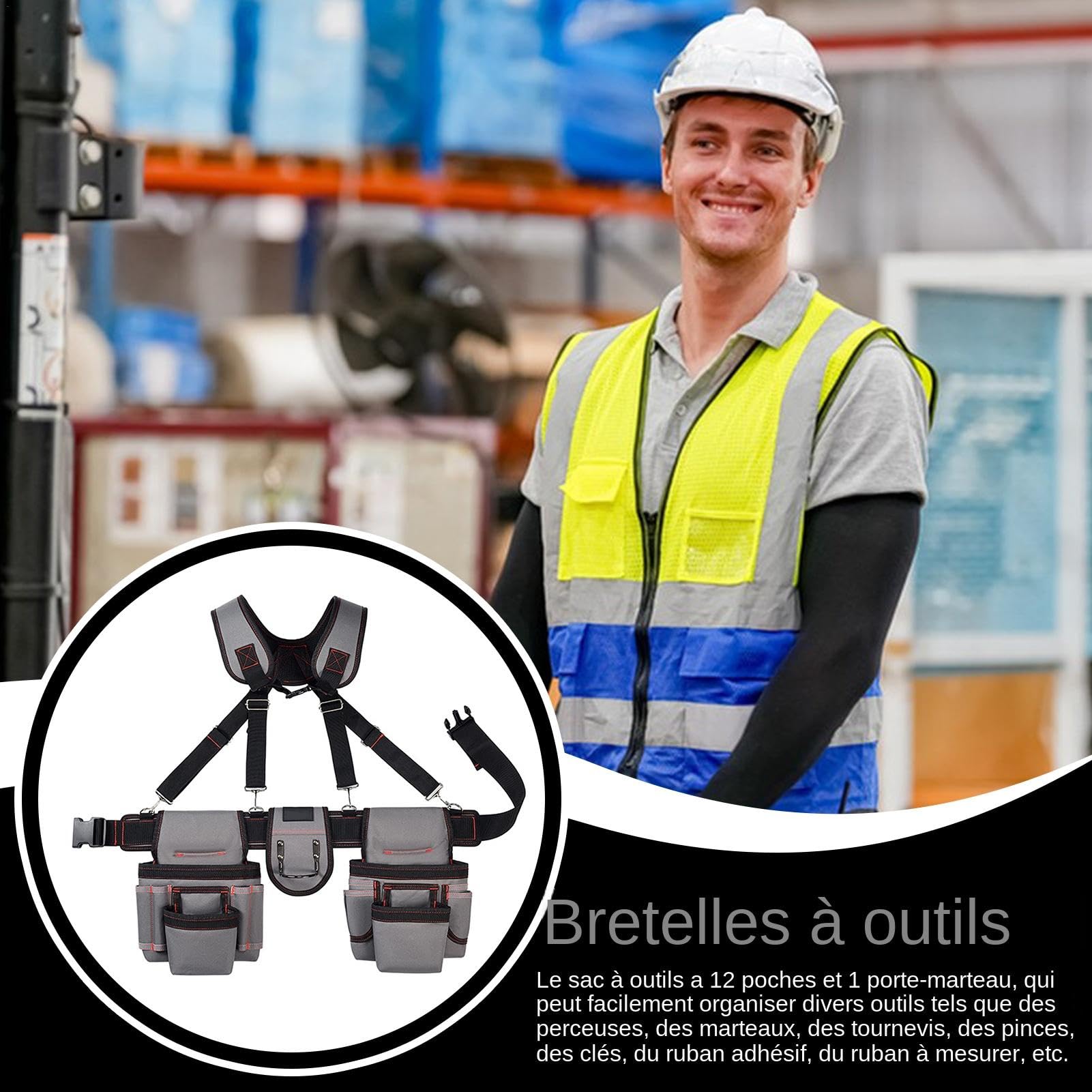 JINGLING Ceinture à outils à bretelles avec pochettes, organisateur de