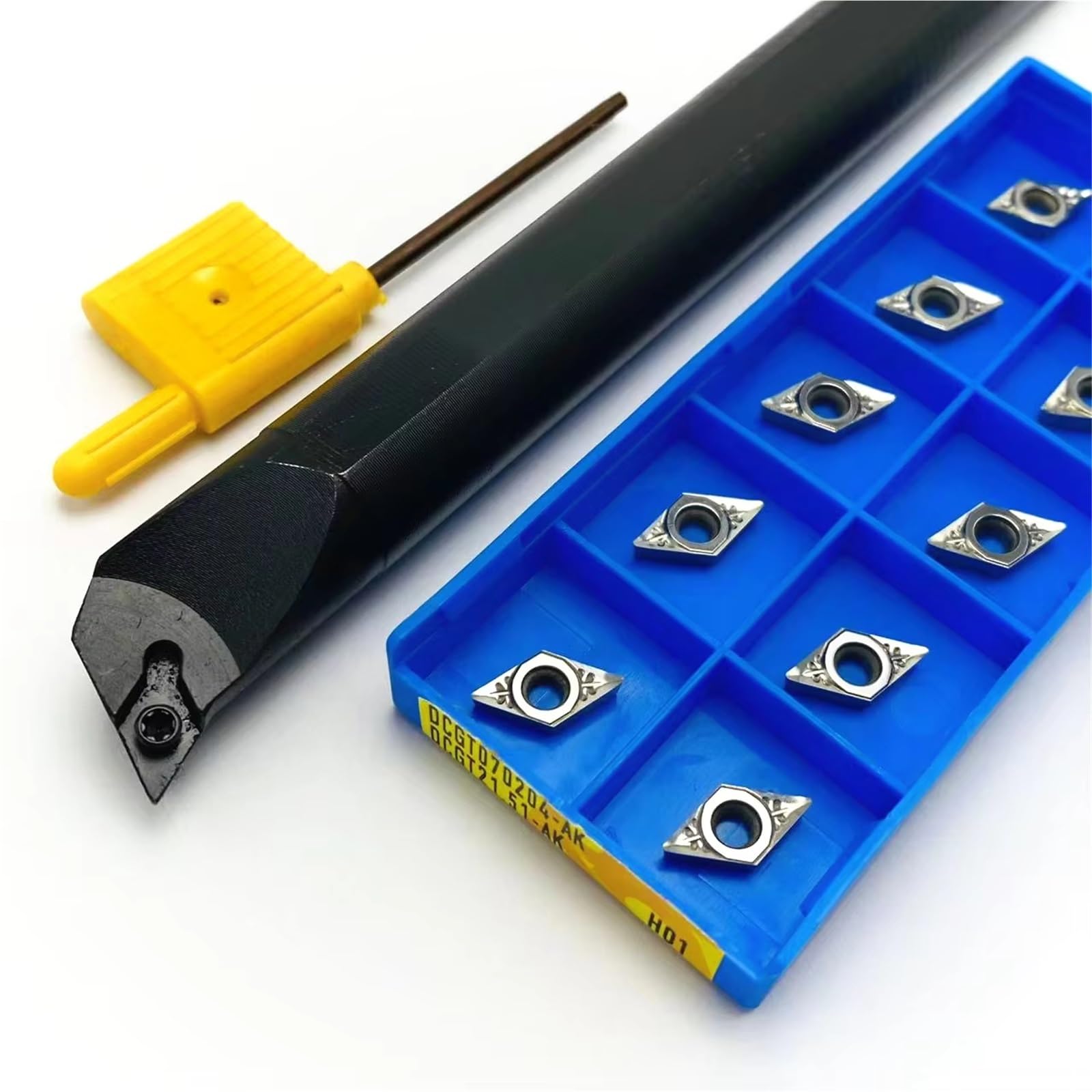 Barre D'alésage S08K S10K S12M S16-SDQCR07 Pour Outil De Tournage À Vis, Utilisée Pour L'outil De Tournage En Carbure DCMT070204 SDQCR07 Plaquettes de Carbure CNC(DCMT070204 AK H01,No tool holder)