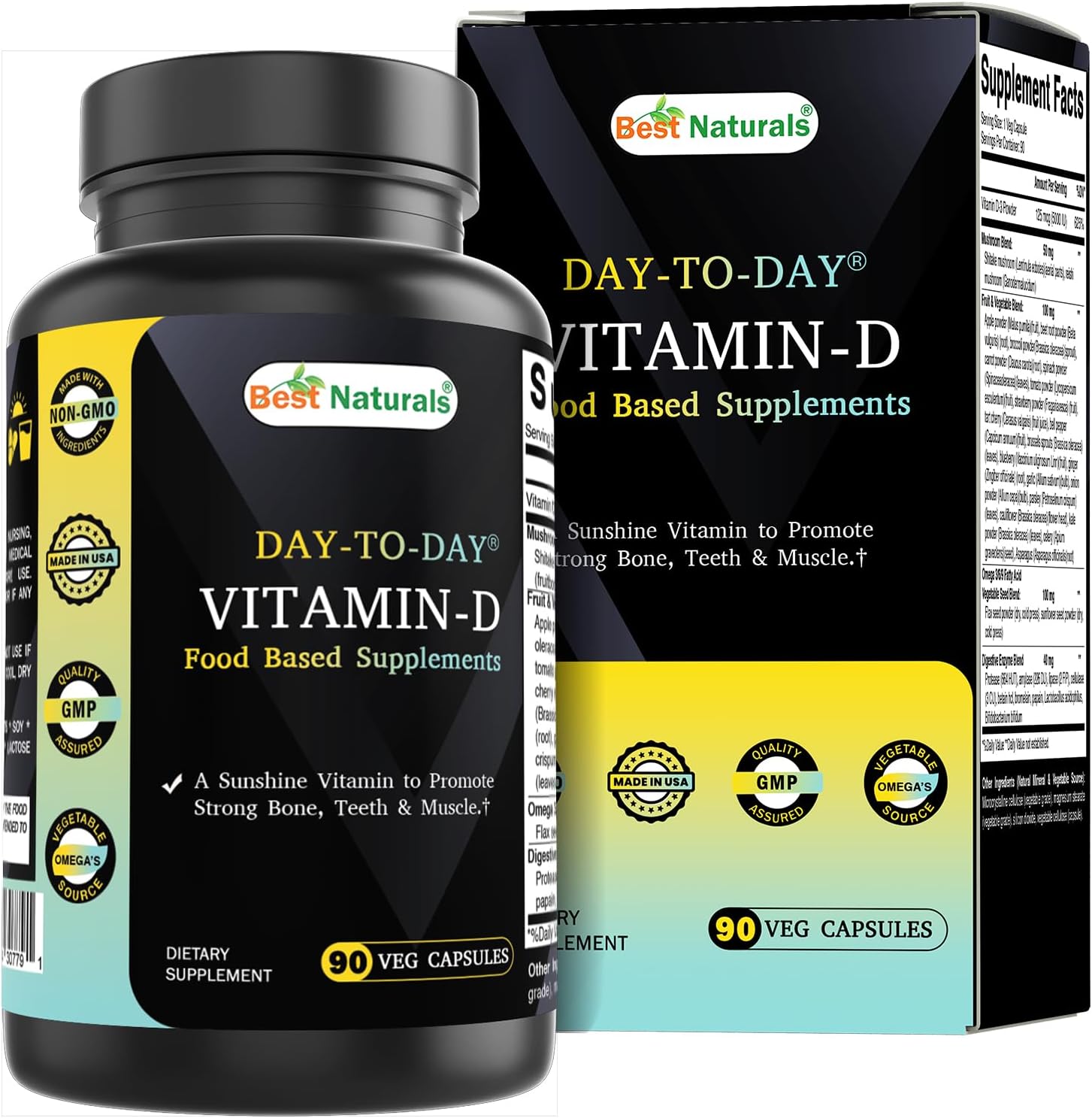 Best Naturals Vitamina D3 5000 UI 90 Cápsulas Veganas