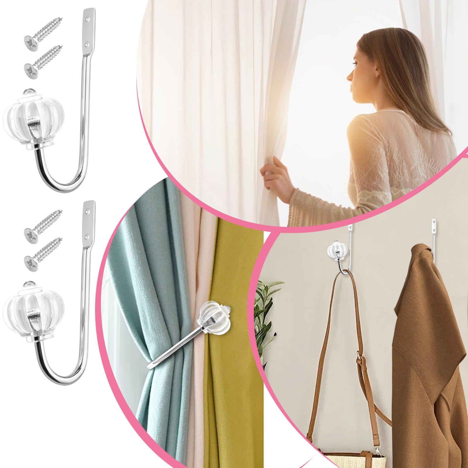 2PCS Curtain Holdbacks, U Shaped Steel Buckle Wall Mounted Curtain Rail for Curtains Curtain Hooks Metal - Image 4