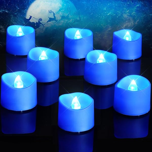 Homemory 12-Pack Blue Flameless Battery Tea Light Candles, 200+ Hours