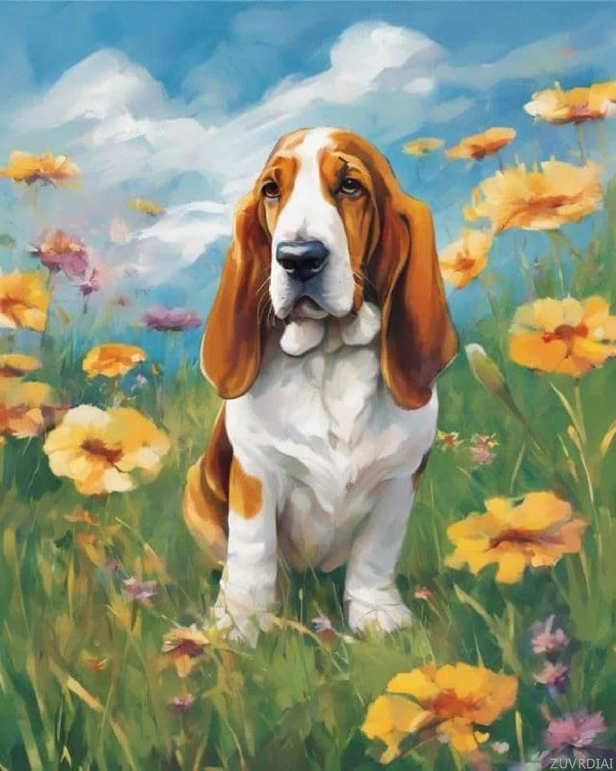 ZUVRDIAI Paint by Numbers Basset Hound Dog Pet Dog Animal Painting by Number for Adults DIY Digital Painting for Beginners, Wall Decor Drawing Gift 16x20inch Frameless