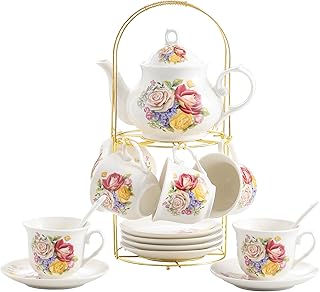 20-Pieces Porcelain Bone china Tea Sets,Gold Rim Coffee Set with Golden ...