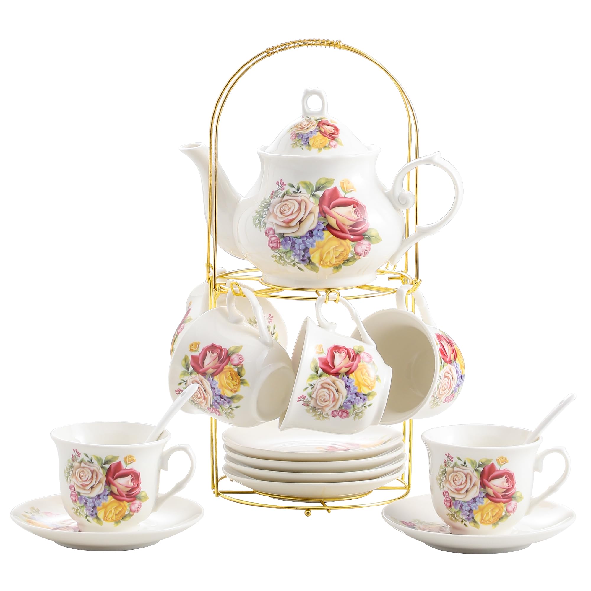 Amazon.com | 20-Pieces Porcelain Bone china Tea Sets,Gold Rim