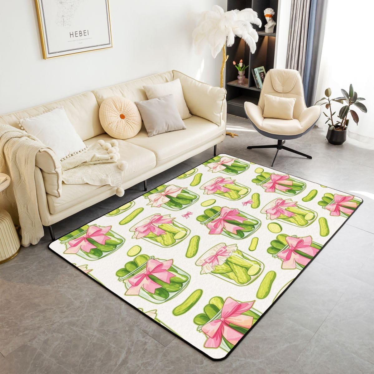 Pickle Area Rug 5x7 Pickled Cucumber Indoor Floor Mat for Kids Cute Bowknot Decor Carpet Women Men Teens Ultra Soft Decor Bow All Season Breathable Lightweight
