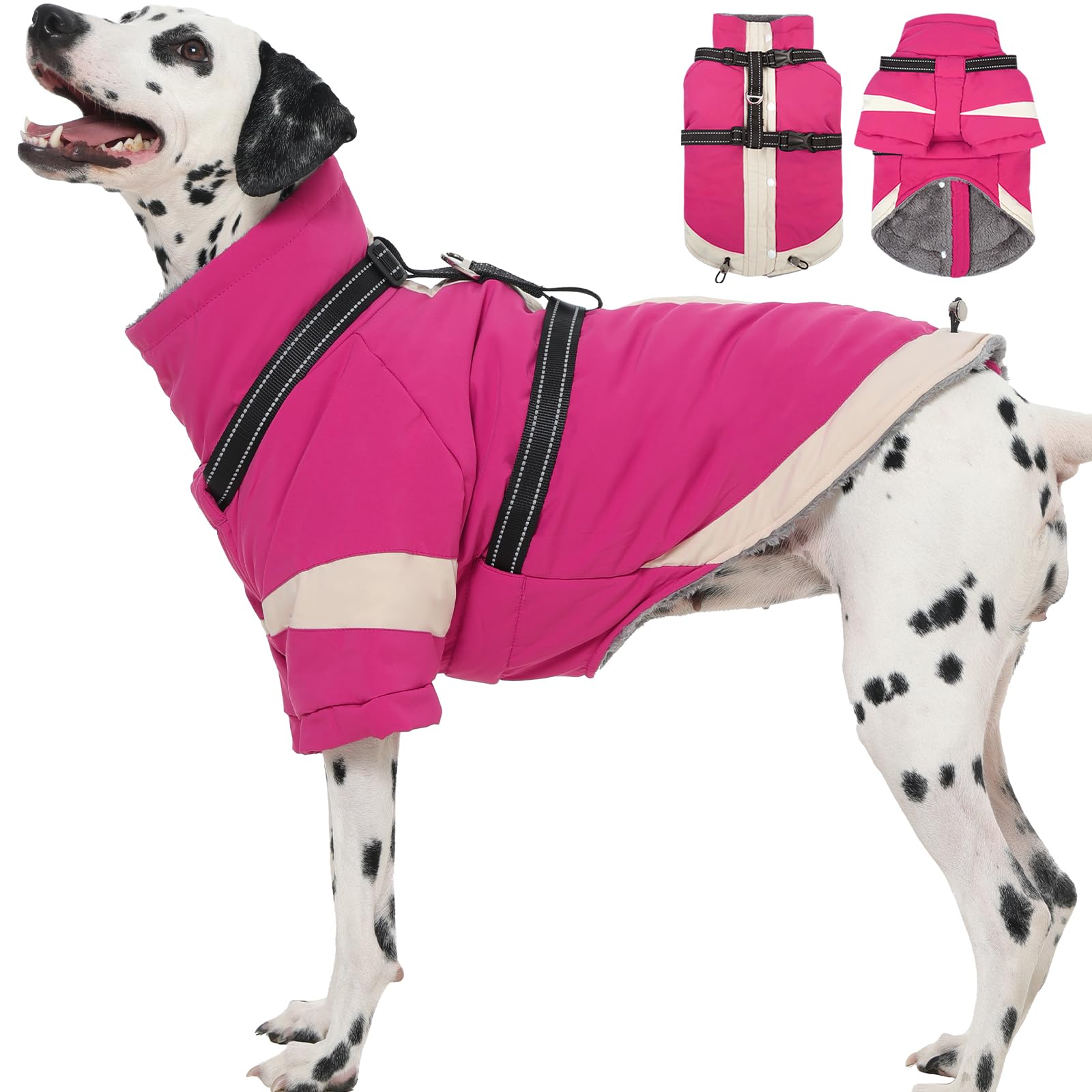 Manteau d'hiver XL pour chiens de taille moyenne, harnais réfléchissant intégré | Combinaison de neige à col roulé avec manches pour les jours de neige et garder au chaud, veste imperméable et
