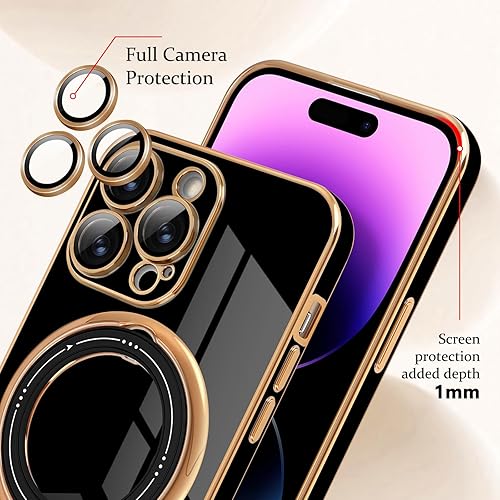 Miniatura 4 de Newseego Funda para iPhone 14 Pro Max, funda de lujo con borde chapado con soporte magnético giratorio de 360 invisible para mujeres, niñas y