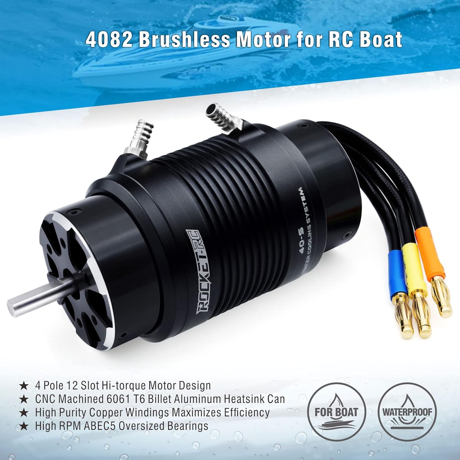 Rocket 4082 930KV Brushless RC Boat Motor Waterproof Brushless Motor 4Pole Design Replacement Boat Parts(930kv)
