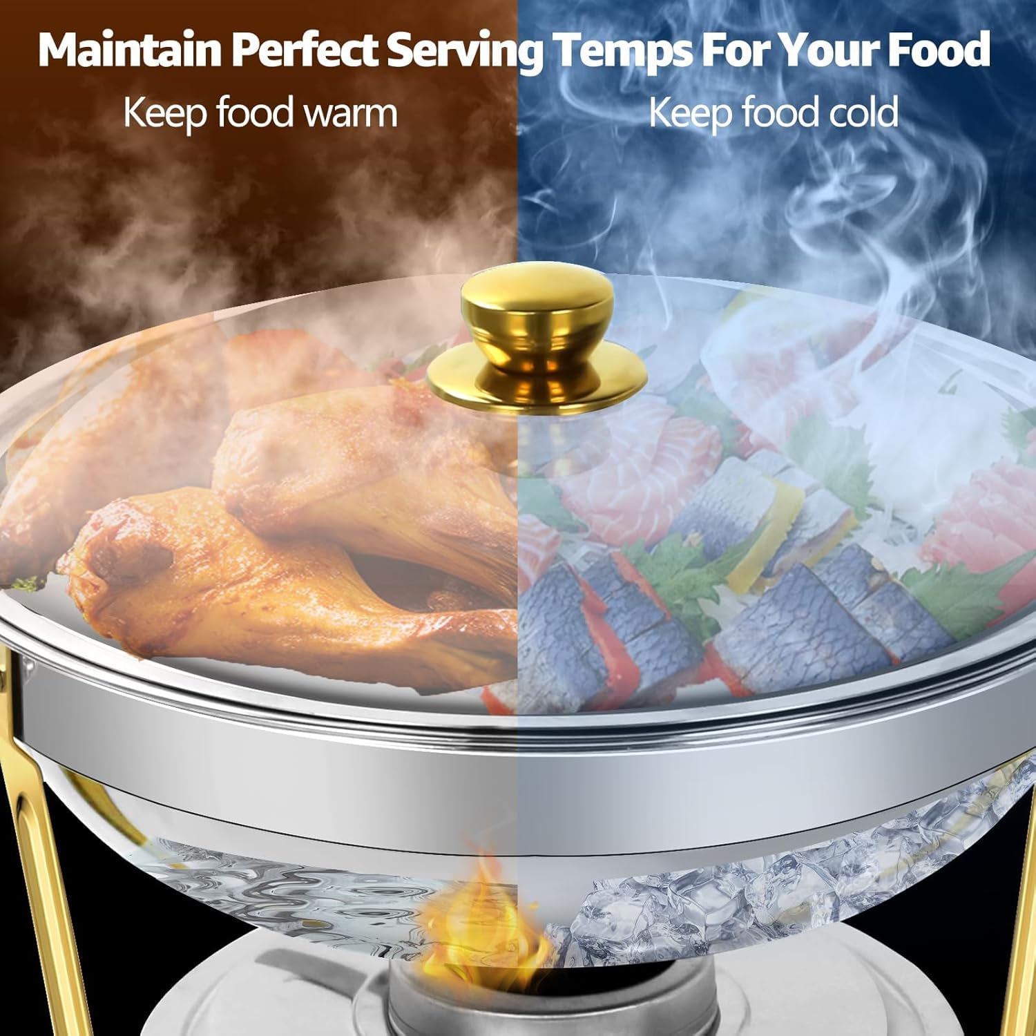 5QT Chafing Dishes for Buffet, Chafing Dish for Parties, 4 Pack Food Warmers for Parties Buffet Catering Supplies, Gold and Silver Colour
