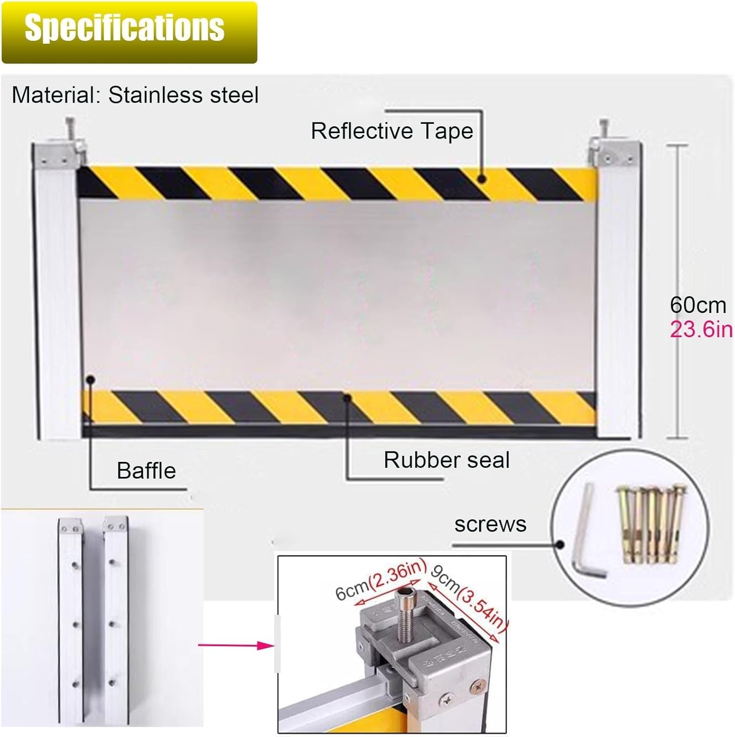 Garage/Warehouse/Street/Passages/Front Door Flood Barrier Shield, 15 19 24 in Height Stainless Steels Flood Control Baffle with Reflective Tape, Easy to Install Doors Seal Rodent Guard (C