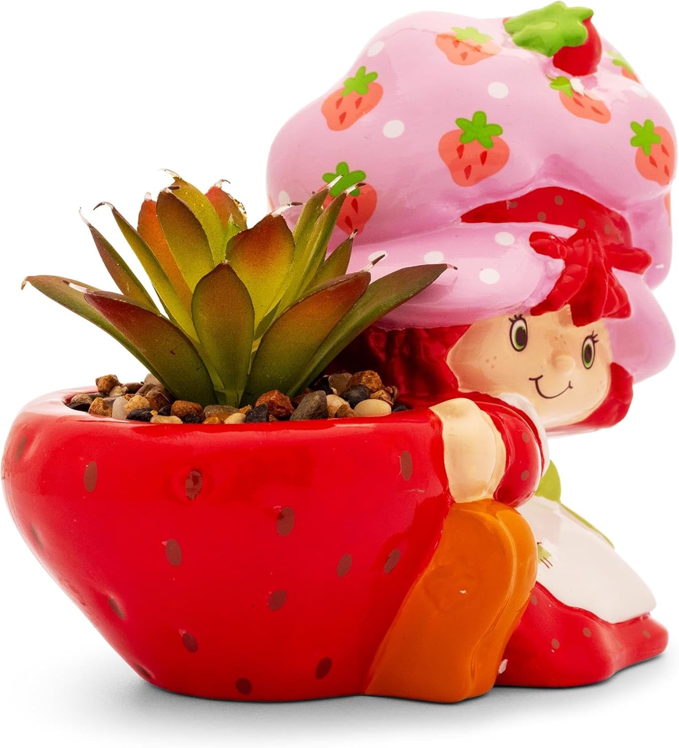 Silver Buffalo Strawberry Shortcake 4-Inch Ceramic Mini Planter with Artificial Succulent