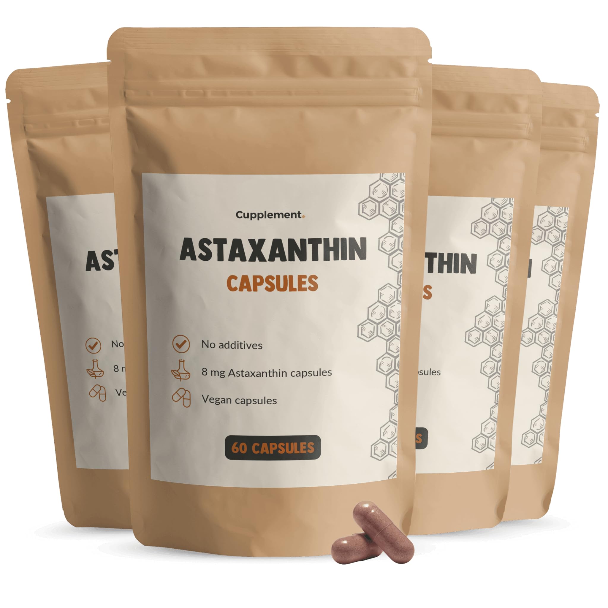 Astaxanthine Capsules 8 mg Combideal 4x 60 Capsules - Peau & Yeux - 60 jours d'approvisionnement par sachet