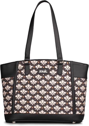 ZOUK Classic Commute Office Bag | Jute | Vegan Leather Handcrafted Tote Bag for Women's with Double Handle