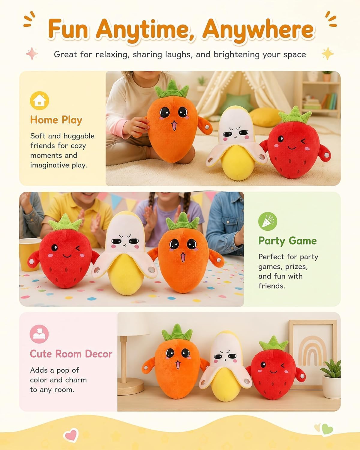 Generico Peluche Musicale Sensoriale, Peluche Musicale Interattivo a Forma di Frutta, Bambola Sonora Tattile Ricaricabile, Pupazzo a Forma di Banana, Regalo per Neonati e Bambini (Carota)