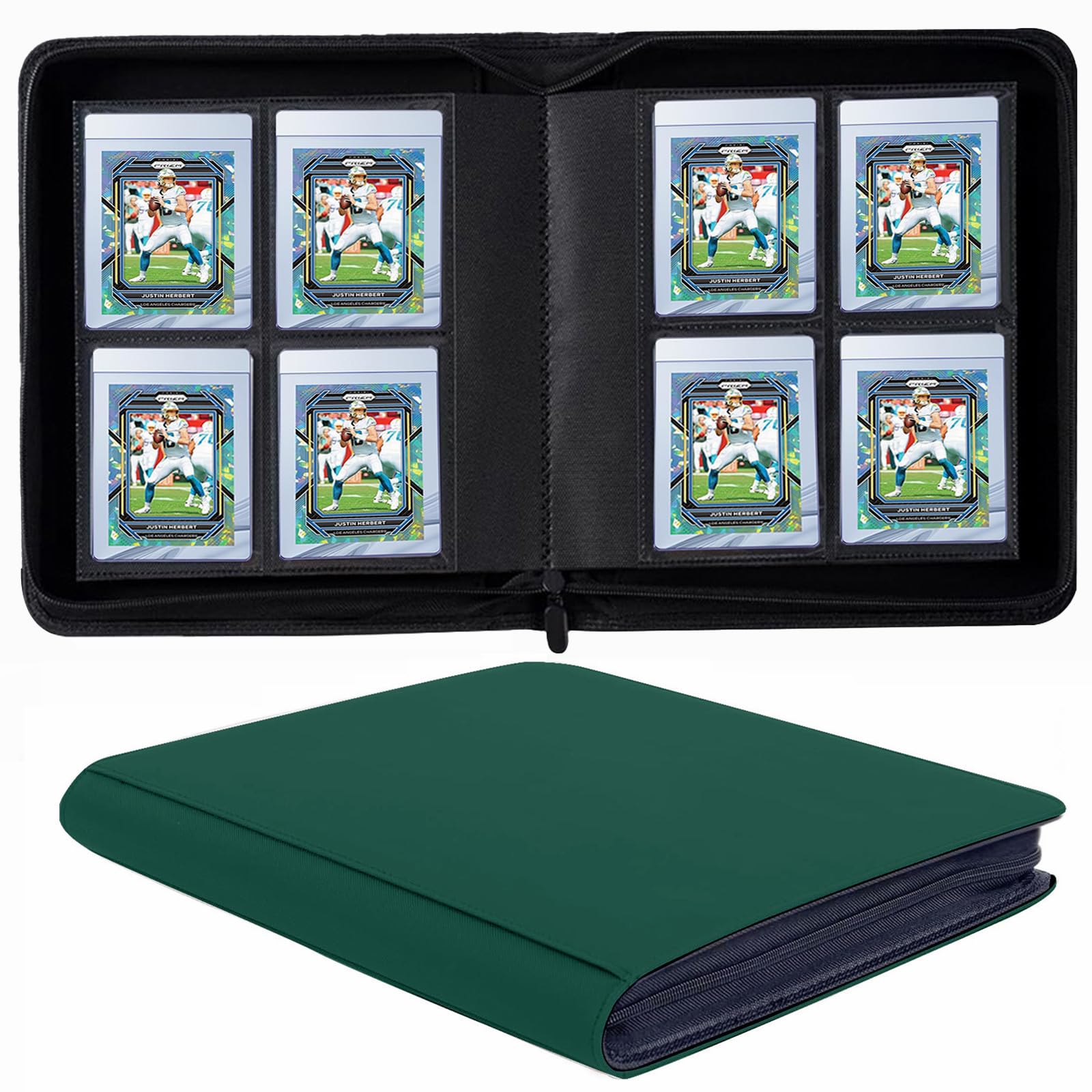 4-Pocket Card Binder for Semi Rigid Card, Ringless Card Binde Album Holds Semi Rigid Card Holder, Semi Rigid Card Holder Binder (Green)