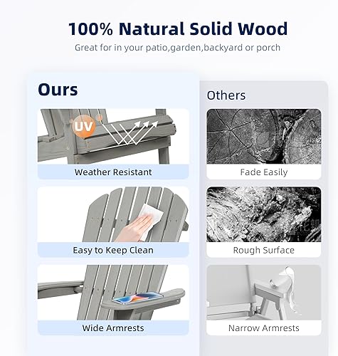 Miniatura 6 de Wood Lounge Patio Chair for Garden Outdoor Wooden Folding Embossed Adirondack Chair Set of 2 Solid Cedar Wood Lounge Patio Chair with Wood Grain