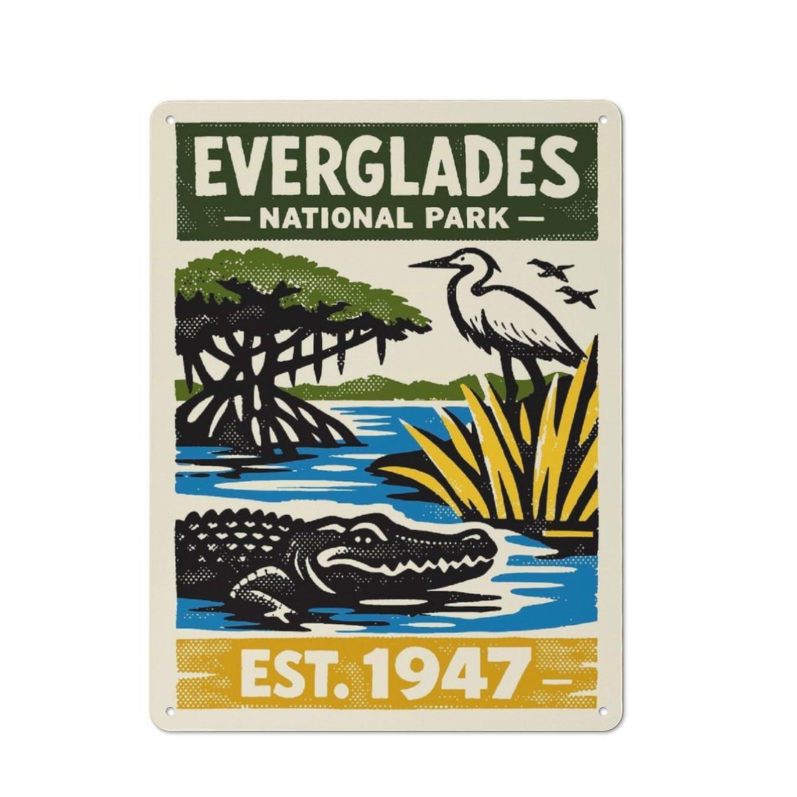 Junmoney Style-14 For Guest Room Or Hallway, Everglades National Park Vintage Poster Retro Metal Wall Sign 40X30cm, For Vintage Wall Decor Fans, For Metal Sign Collectors