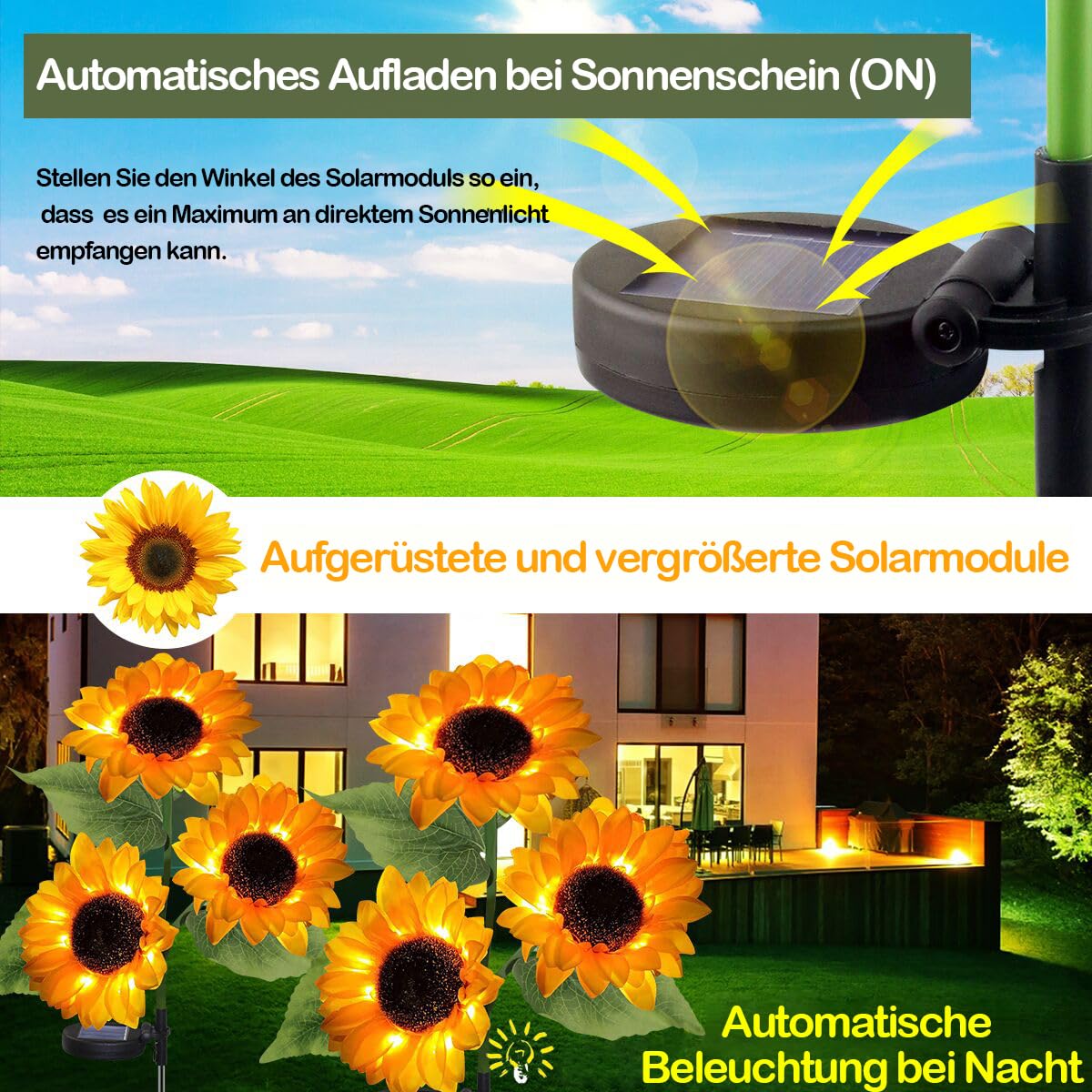 HELESIN Lampy solarne do ogrodu, na zewnątrz, z 3 słonecznikami i 20 diodami LED, wodoszczelność IP65, kwiaty solarne do użytku na zewnątrz, dekoracja ogrodowa na zewnątrz, prezent na Dzień Matki