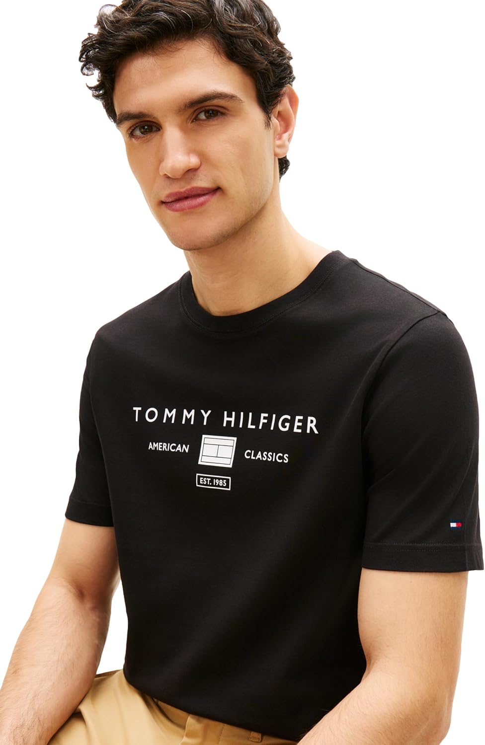 Tommy Hilfiger Men's Short Sleeve Cotton Graphic T-Shirts with Printed Stacked Chest Graphic, Also Available in Big and Tall