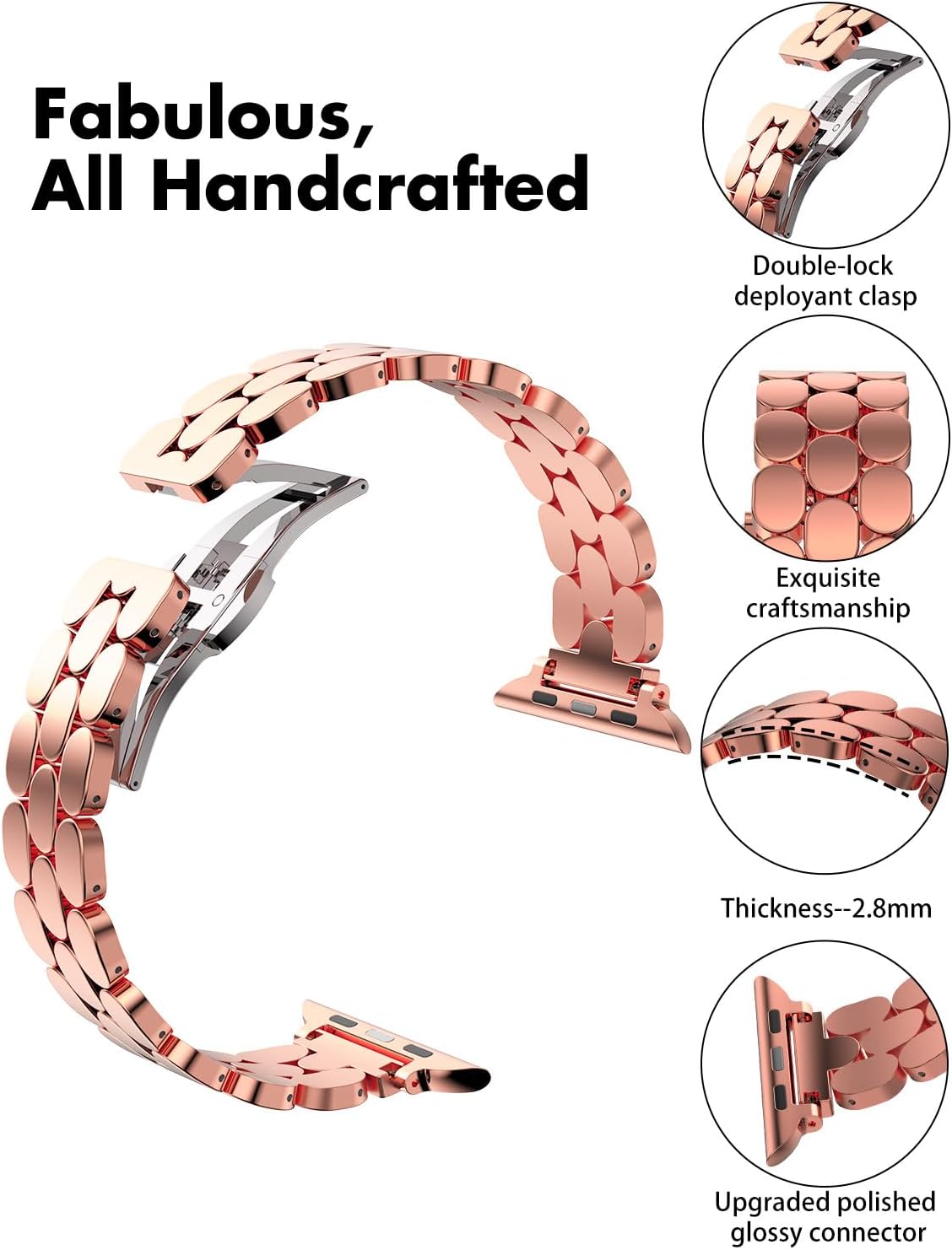 Compatible with Apple Watch Band 41mm 40mm 38mm 45mm 44mm 42mm Women,Cute Stainless Steel Metal iWatch Band for iWatch Series 9/SE/SE2/8/7/6/5/4/3/2/1,Pretty Shiny Look - Image 2