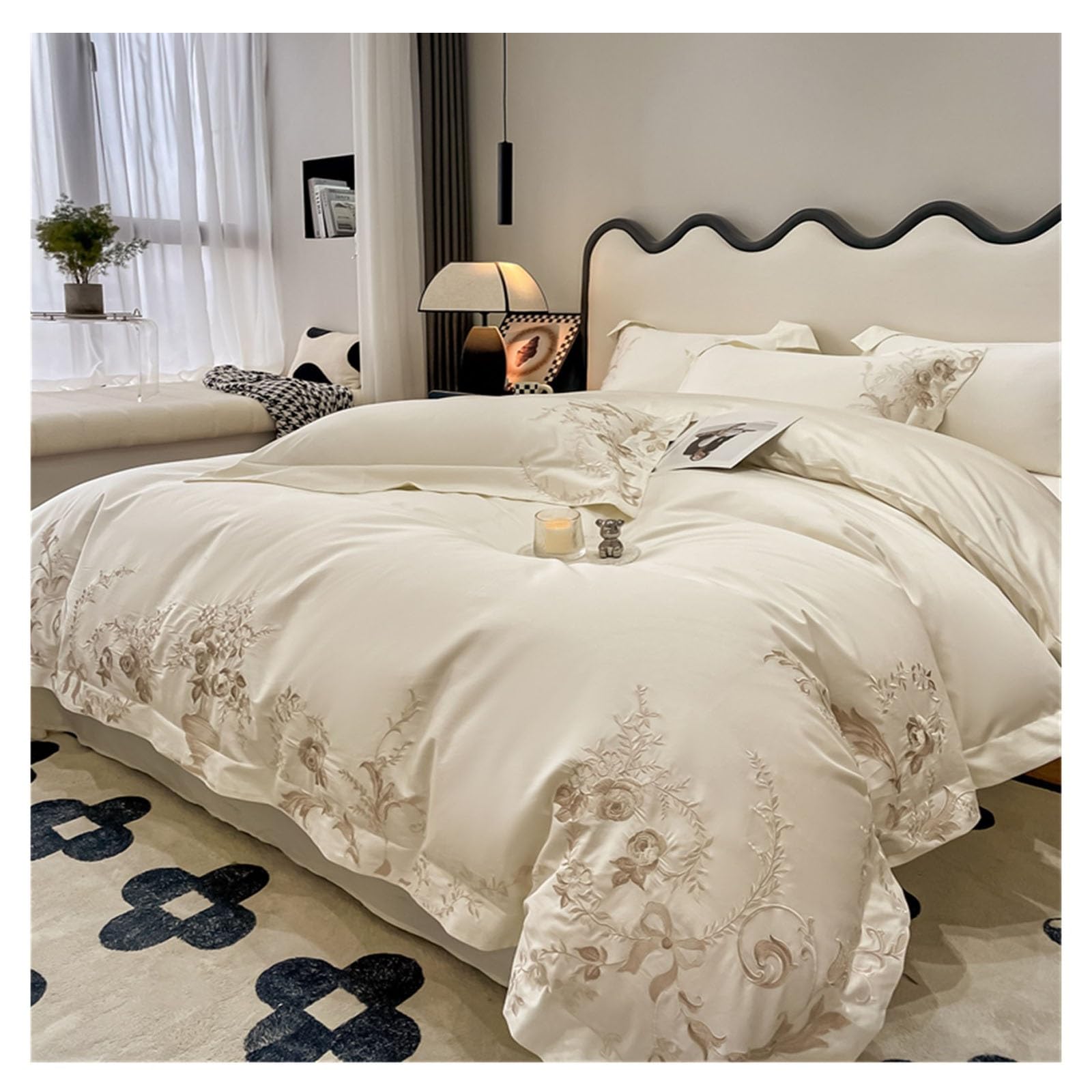 Housse de couette brodée 100% coton de qualité supérieure pour lit double de 1m50