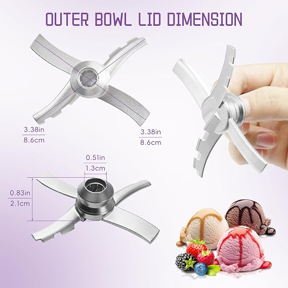 Replacement Paddle Blade Ninja Creami NC300 Series Ice Cream Maker, 304 Stainless Steel Blender Blade Replacement Compatible with NC299AMZ, NC301, CN305A, NC201, NC101 Ninja Creami Accessories