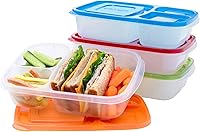 Bentgo Easyboxes Stackable 3-Compartment Bento Lunch Boxes - Reusable BPA-Free Containers for Kids Adults Meal Prep Set of 4