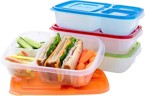 Miniatura 13 de Bentgo Easyboxes - Cajas de almuerzo apilables originales - Recipientes de comida reutilizables de 3 compartimentos para niños y adultos - Caja de