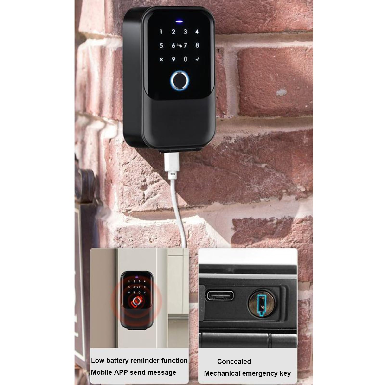 Smart Schlüsseltresor mit Fingerabdruck und Zahlencode, 5 Möglichkeiten zum Entsperren, Öffnung Durch Smartphone, Wasserdichter Schlüsselschrank für Zuhause/Airbnb/Garage (mit Aufhänger)