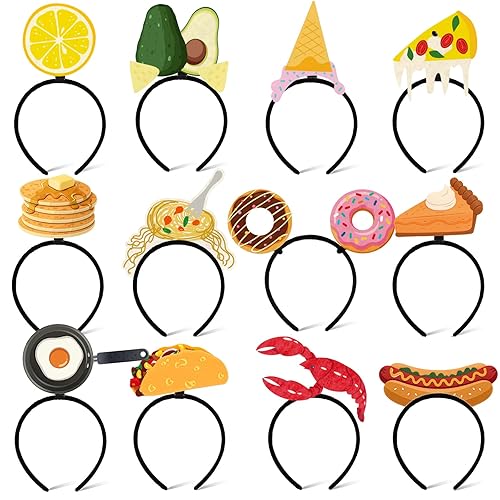 Winrayk 12 Pack Reusable Felt Headbands Bulk, Self-designed Hairband for Party Decorations Favors Kids Adult Photo Booth Prop - Food