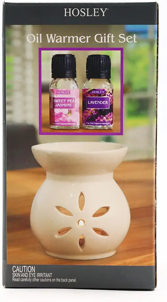 Hosley Aquecedor de óleo de cerâmica branca com 2 conjuntos de óleo de aquecimento de 10 ml, use com velas ideais para spa e aromaterapia, use óleos essenciais e óleos de fragrância da marca