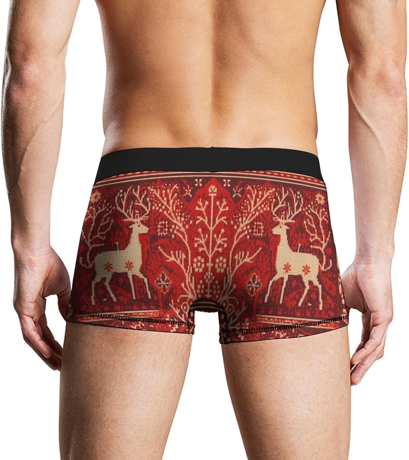 Reindeer Pattern Mens Boxer Briefs Short Breathable Underwear Trunks Soft Moisture-Wicking Boxer Shorts Novelty Underpants M White