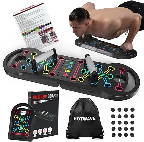 HOTWAVE Tabla de levantamiento de pesas, barra de empuje plegable portátil 20 en 1 en gimnasio en casa, asas de flexión para piso. Equipo de