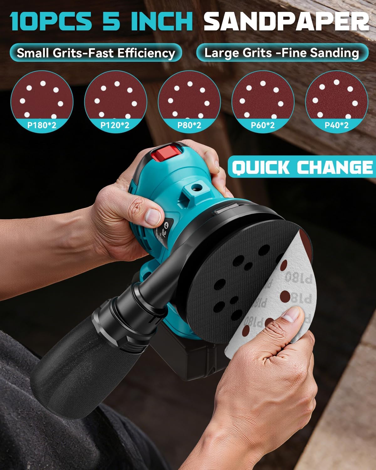Ecarke Random Orbital Sander Compatible With Makita Battery (No Battery) 15000 RPM 5" Random Orbit Sander Tool with 6 Speeds & Dust Bag & 10 Sandpapers for Woodworking Sanding Polishing Carpentry