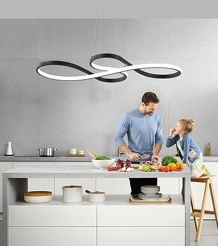 Miniatura 3 de Q&S Lámpara de araña LED moderna, luces colgantes negras para comedor, vestíbulo, entrada, cocina, sala de estar, 8 luces
