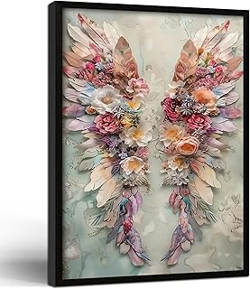 Framed Abstract Floral Angel Wings Wall Art Canvas Print Romantic Galler...